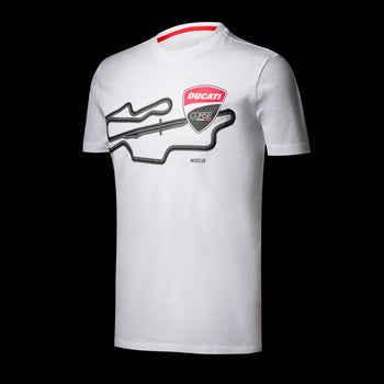 T-shirt bianca da uomo con stampa Mugello sul petto Ducati Corse Elvio, Abbigliamento Sport, SKU a722000175, Immagine 0